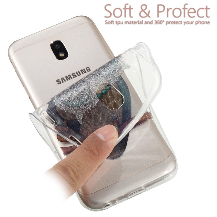 Clear IMD Glitter Powder Patterned TPU Phone Protection Case for Samsung Galaxy J3 Pro (2017) / J3 (2017) EU Version - Owl-6
