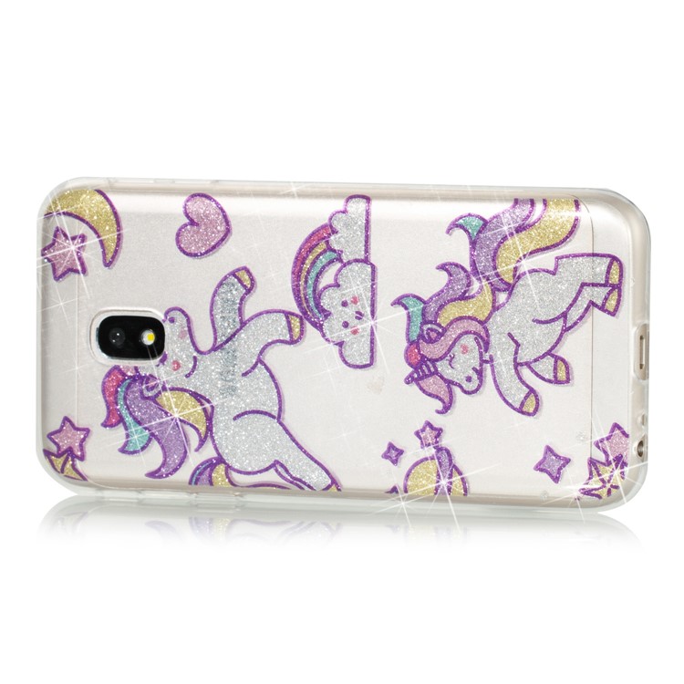 Clear IMD Glitter Powder Patterned TPU Phone Protection Cover for Samsung Galaxy J3 Pro (2017) / J3 (2017) EU Version - Playing Unicorns-2