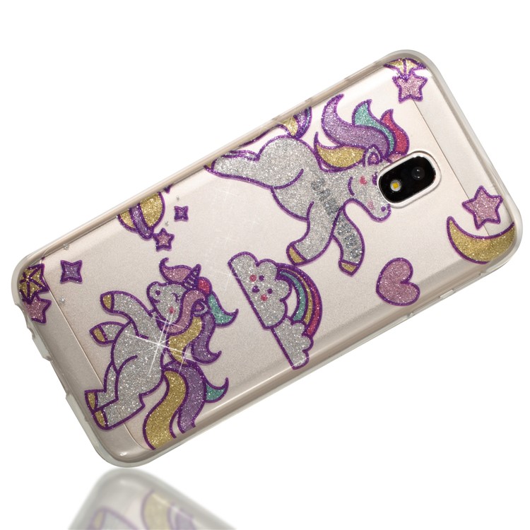 Clear IMD Glitter Powder Patterned TPU Phone Protection Cover for Samsung Galaxy J3 Pro (2017) / J3 (2017) EU Version - Playing Unicorns-3