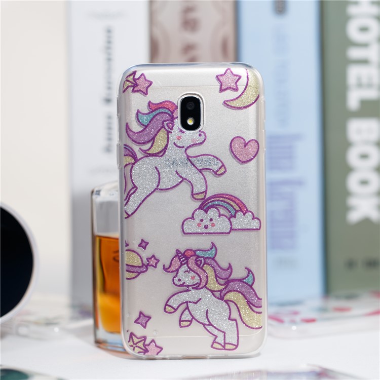 Clear IMD Glitter Powder Patterned TPU Phone Protection Cover for Samsung Galaxy J3 Pro (2017) / J3 (2017) EU Version - Playing Unicorns-4