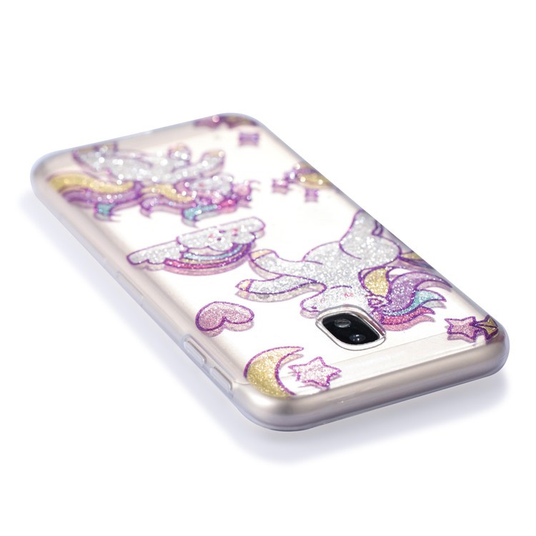 Clear IMD Glitter Powder Patterned TPU Phone Protection Cover for Samsung Galaxy J3 Pro (2017) / J3 (2017) EU Version - Playing Unicorns-5