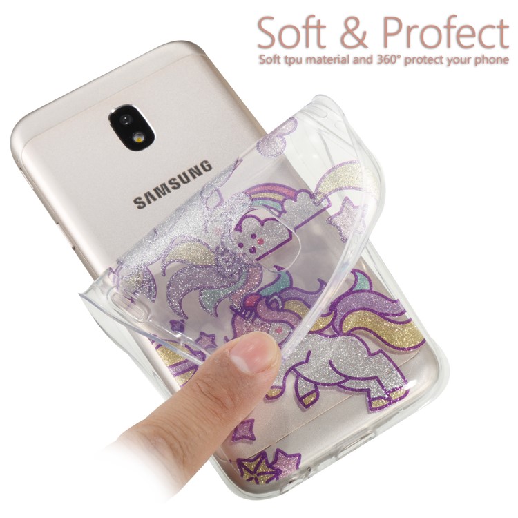 Clear IMD Glitter Powder Patterned TPU Phone Protection Cover for Samsung Galaxy J3 Pro (2017) / J3 (2017) EU Version - Playing Unicorns-6
