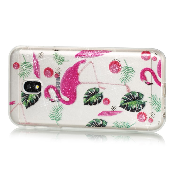 Clear IMD Glitter Powder Patterned TPU Cellphone Case for Samsung Galaxy J3 Pro (2017) / J3 (2017) EU Version - Flamingo-2