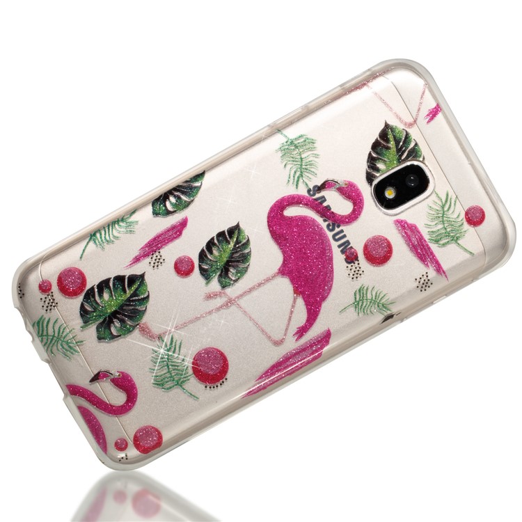 Clear IMD Glitter Powder Patterned TPU Cellphone Case for Samsung Galaxy J3 Pro (2017) / J3 (2017) EU Version - Flamingo-3