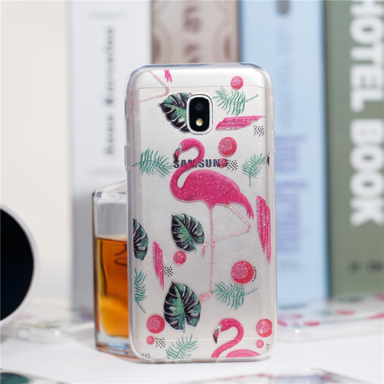 Clear IMD Glitter Powder Patterned TPU Cellphone Case for Samsung Galaxy J3 Pro (2017) / J3 (2017) EU Version - Flamingo-4