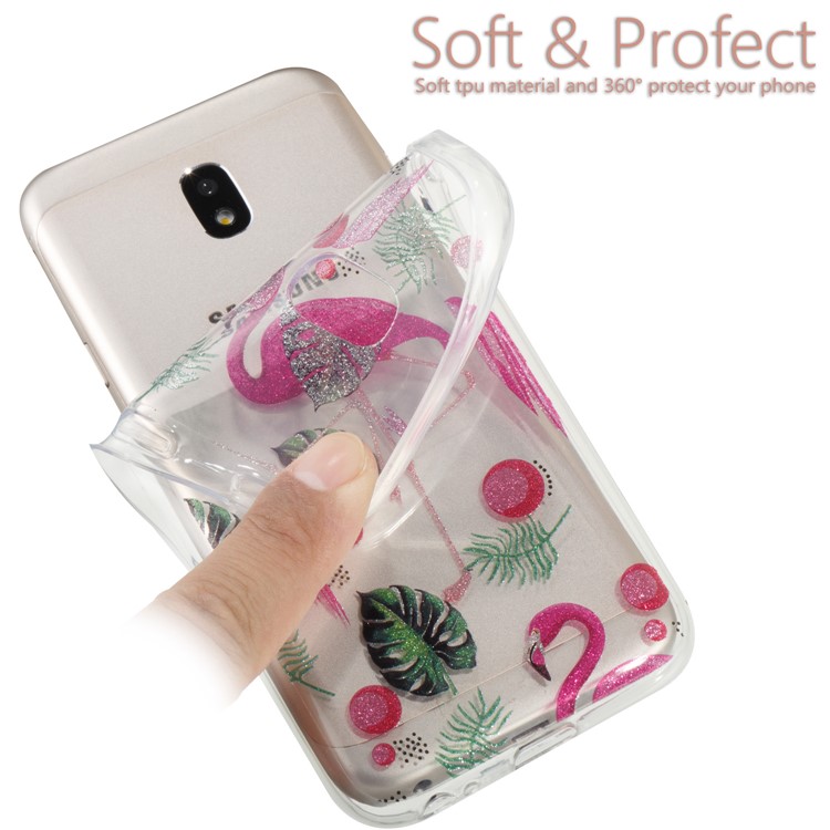 Clear IMD Glitter Powder Patterned TPU Cellphone Case for Samsung Galaxy J3 Pro (2017) / J3 (2017) EU Version - Flamingo-6