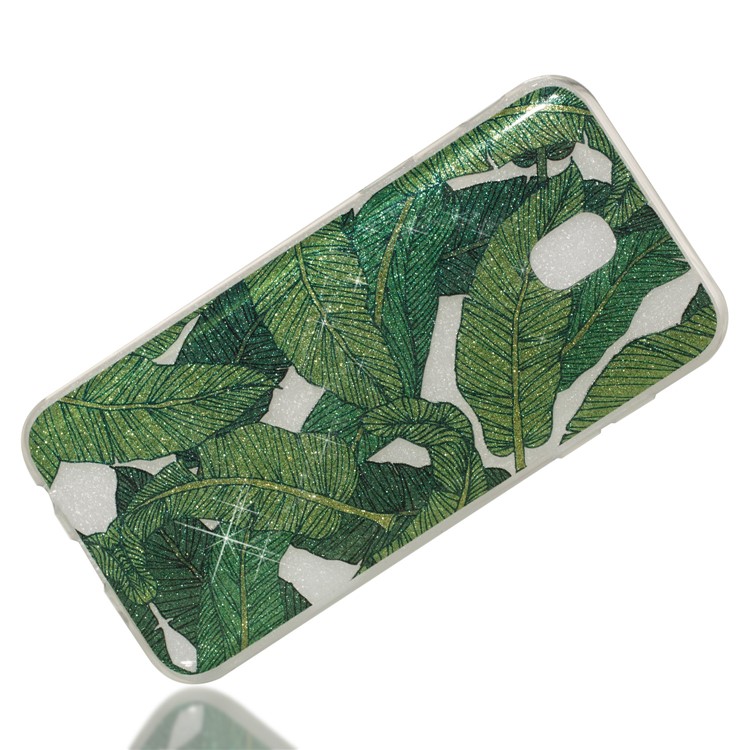Clear IMD Glitter Powder Patterned TPU Phone Casing for Samsung Galaxy J5 Pro (2017) / J5 (2017) EU Version - Green Leaves-4