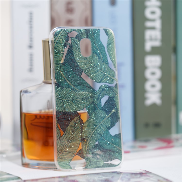 Clear IMD Glitter Powder Patterned TPU Phone Casing for Samsung Galaxy J5 Pro (2017) / J5 (2017) EU Version - Green Leaves-5