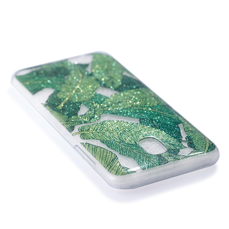 Clear IMD Glitter Powder Patterned TPU Phone Casing for Samsung Galaxy J5 Pro (2017) / J5 (2017) EU Version - Green Leaves-6