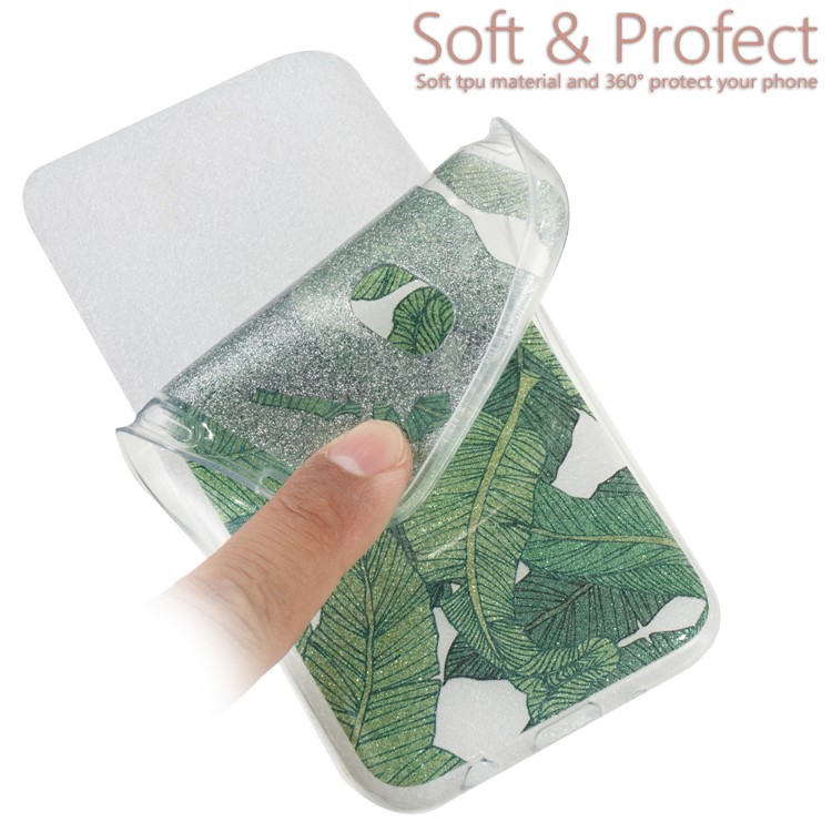 Clear IMD Glitter Powder Patterned TPU Phone Casing for Samsung Galaxy J5 Pro (2017) / J5 (2017) EU Version - Green Leaves-7