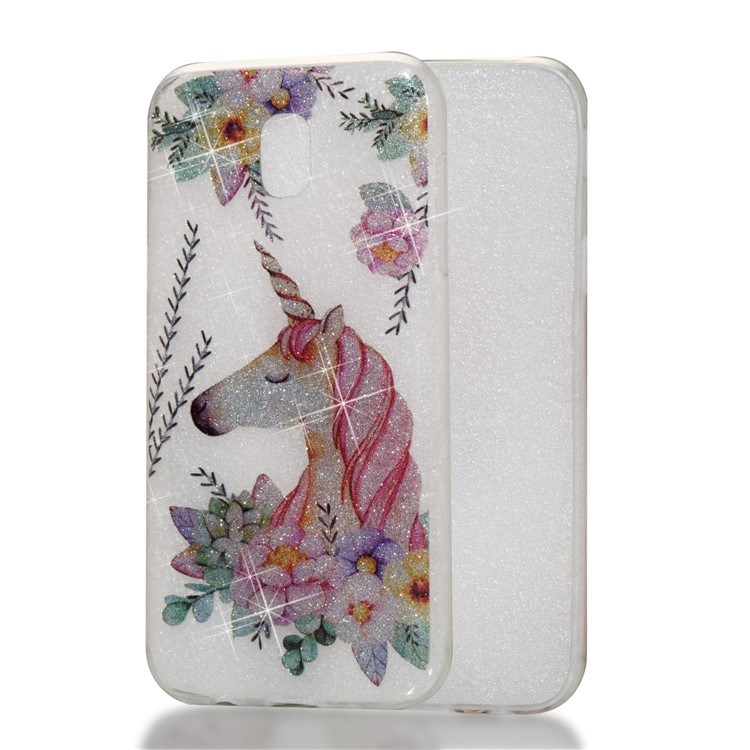Clear IMD Glitter Powder Patterned TPU Phone Cover for Samsung Galaxy J5 Pro (2017) / J5 (2017) EU Version - Sleeping Unicorn-1