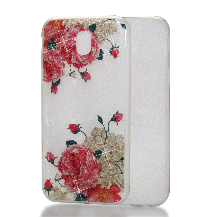 Clear IMD Glitter Powder Patterned TPU Phone Casing Cover for Samsung Galaxy J5 Pro (2017) / J5 (2017) EU Version - Pretty Roses-1