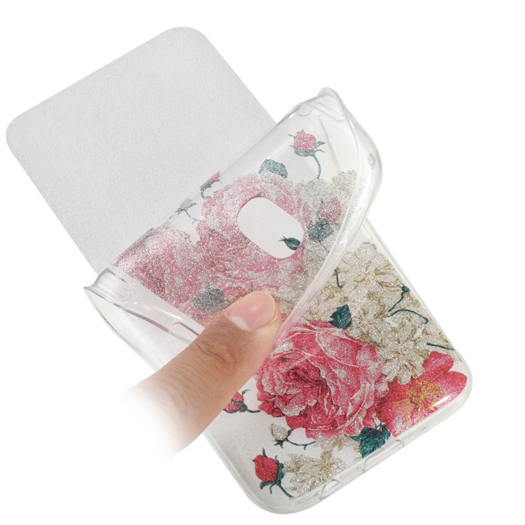 Clear IMD Glitter Powder Patterned TPU Phone Casing Cover for Samsung Galaxy J5 Pro (2017) / J5 (2017) EU Version - Pretty Roses-6