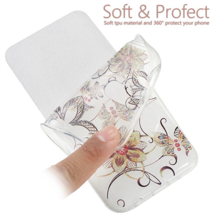 Clear IMD Glitter Powder Patterned TPU Phone Shell for Samsung Galaxy J5 Pro (2017) / J5 (2017) EU Version - Butterflies and Flowers-6