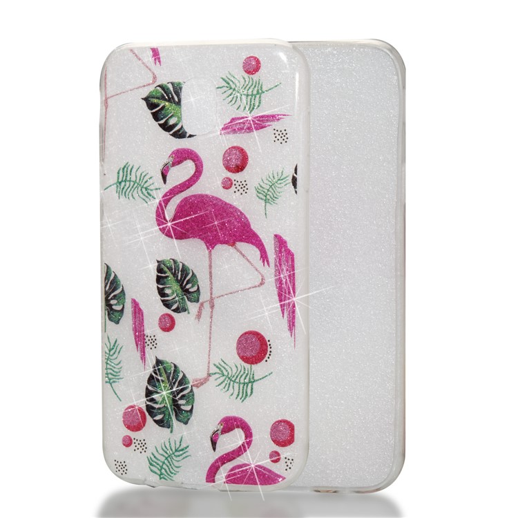 Clear IMD Glitter Powder Patterned TPU Phone Accessory Casing for Samsung Galaxy J5 Pro (2017) / J5 (2017) EU Version - Flamingo-1