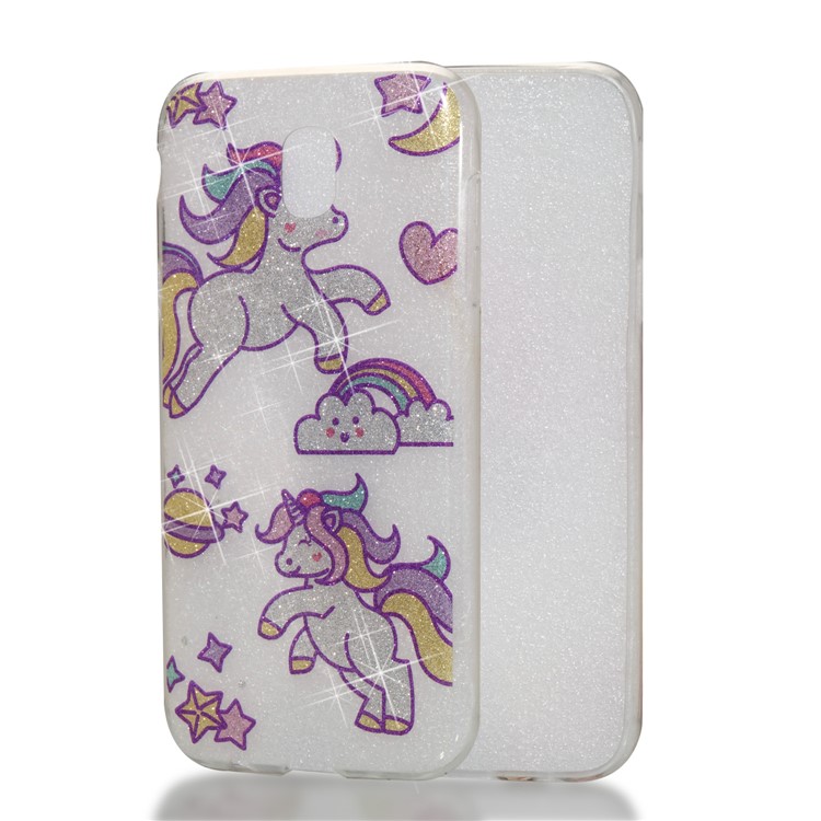 Clear IMD Glitter Powder Patterned TPU Phone Accessory Cover for Samsung Galaxy J5 Pro (2017) / J5 (2017) EU Version - Playing Unicorns-1
