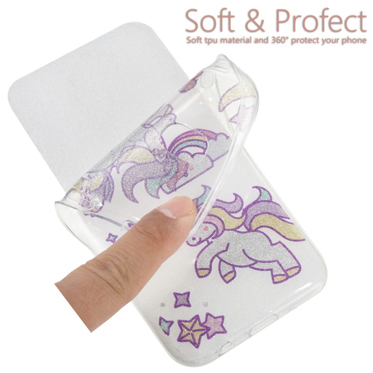 Clear IMD Glitter Powder Patterned TPU Phone Accessory Cover for Samsung Galaxy J5 Pro (2017) / J5 (2017) EU Version - Playing Unicorns-6