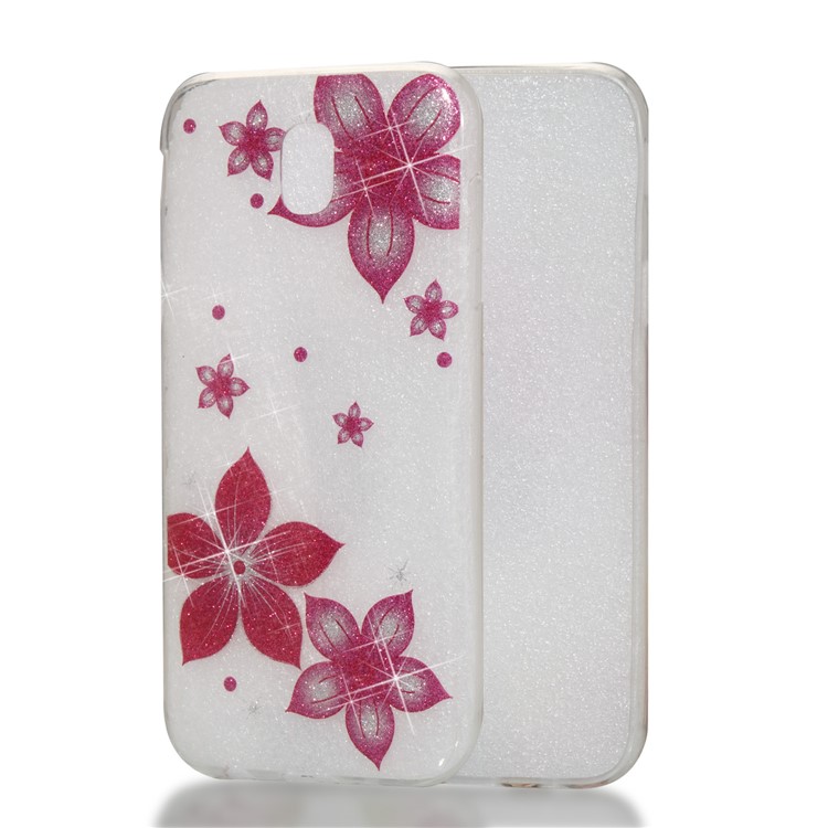 Clear IMD Glitter Powder Patterned TPU Cellphone Case for Samsung Galaxy J5 Pro (2017) / J5 (2017) EU Version - Red Flowers-1