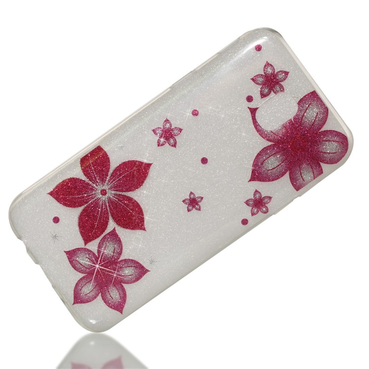 Clear IMD Glitter Powder Patterned TPU Cellphone Case for Samsung Galaxy J5 Pro (2017) / J5 (2017) EU Version - Red Flowers-3