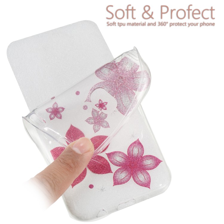 Clear IMD Glitter Powder Patterned TPU Cellphone Case for Samsung Galaxy J5 Pro (2017) / J5 (2017) EU Version - Red Flowers-6