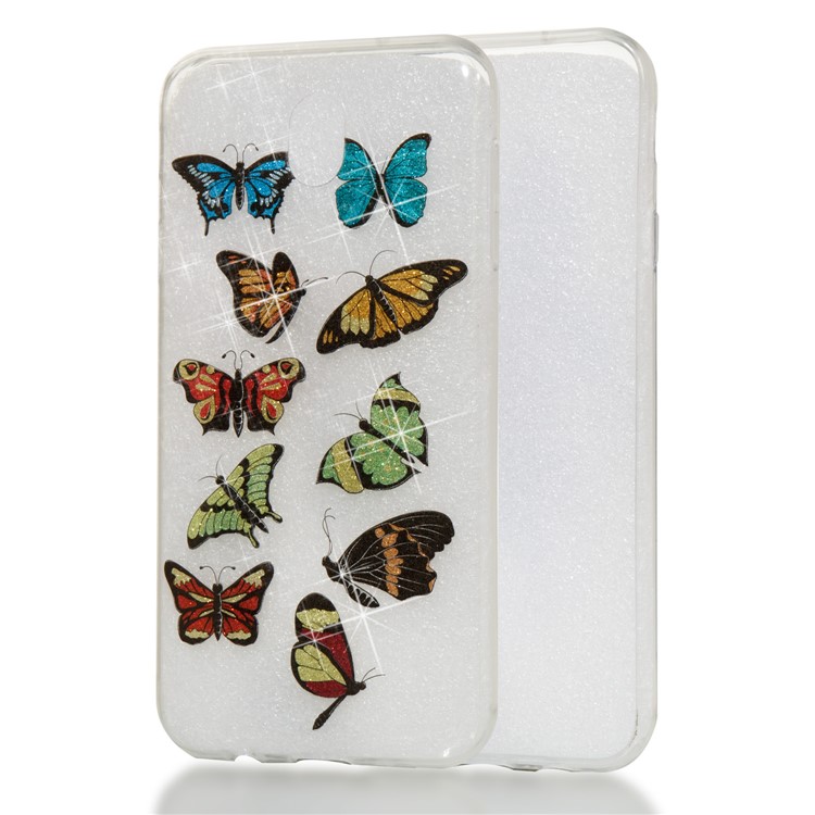 Clear IMD Glitter Powder Patterned TPU Phone Casing for Samsung Galaxy J7 Pro (2017) / J7 (2017) EU Version - Colorful Butterflies-1