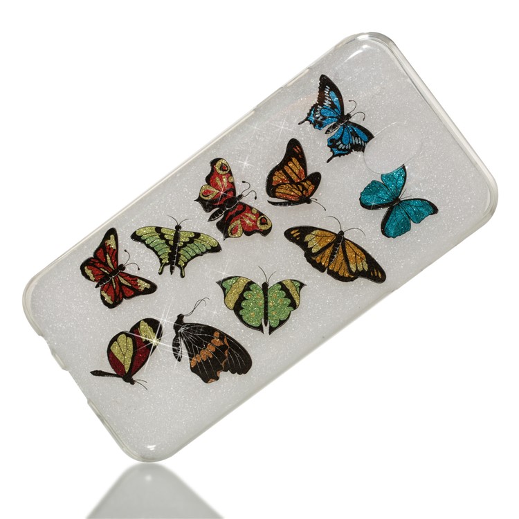 Clear IMD Glitter Powder Patterned TPU Phone Casing for Samsung Galaxy J7 Pro (2017) / J7 (2017) EU Version - Colorful Butterflies-3