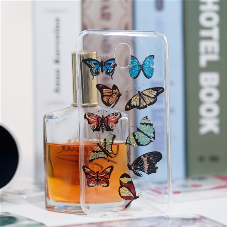Clear IMD Glitter Powder Patterned TPU Phone Casing for Samsung Galaxy J7 Pro (2017) / J7 (2017) EU Version - Colorful Butterflies-4