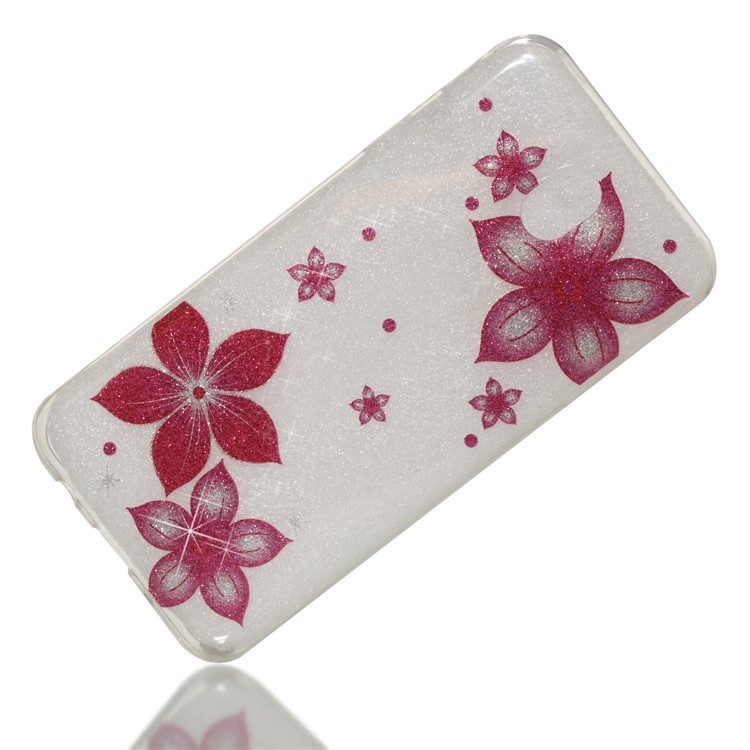 Clear IMD Glitter Powder Patterned TPU Phone Cover for Samsung Galaxy J7 Pro (2017) / J7 (2017) EU Version - Red Flowers-3