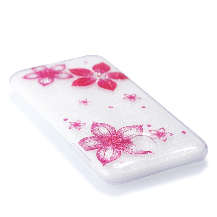 Clear IMD Glitter Powder Patterned TPU Phone Cover for Samsung Galaxy J7 Pro (2017) / J7 (2017) EU Version - Red Flowers-5