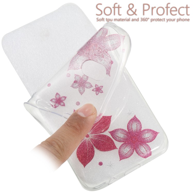 Clear IMD Glitter Powder Patterned TPU Phone Cover for Samsung Galaxy J7 Pro (2017) / J7 (2017) EU Version - Red Flowers-6