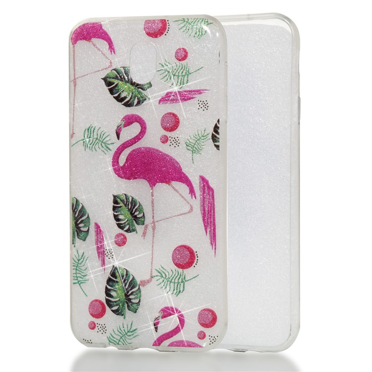 Clear IMD Glitter Powder Patterned TPU Phone Casing Cover for Samsung Galaxy J7 Pro (2017) / J7 (2017) EU Version - Flamingo-1