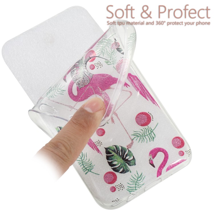 Clear IMD Glitter Powder Patterned TPU Phone Casing Cover for Samsung Galaxy J7 Pro (2017) / J7 (2017) EU Version - Flamingo-6