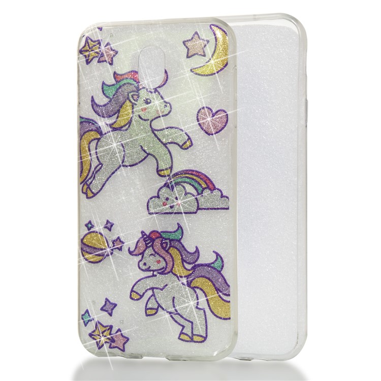 Clear IMD Glitter Powder Patterned TPU Phone Shell for Samsung Galaxy J7 Pro (2017) / J7 (2017) EU Version - Playing Unicorns-1