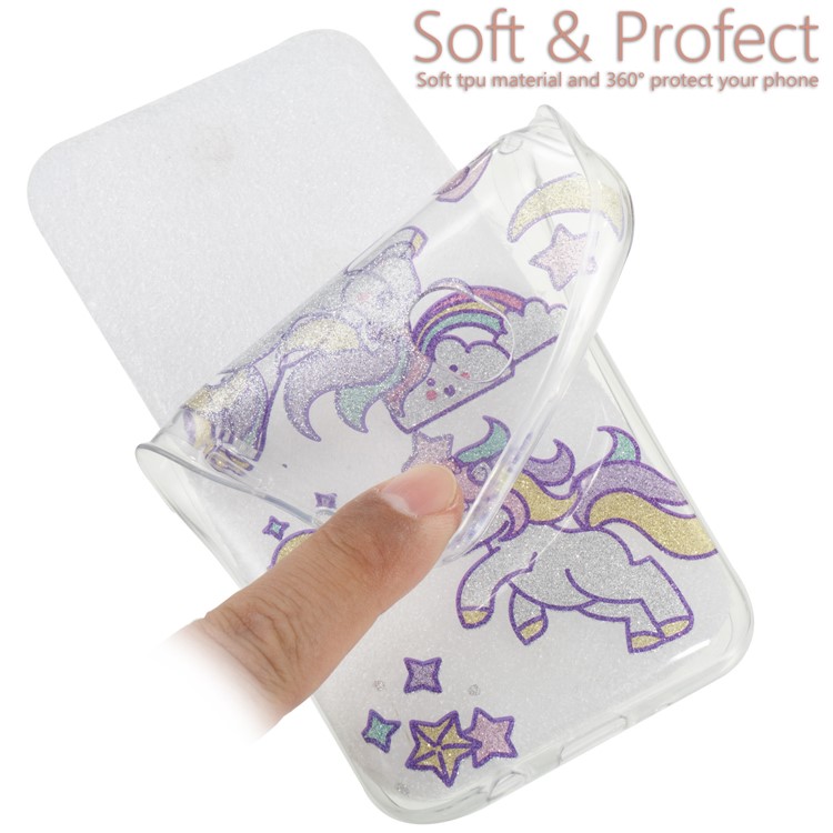 Clear IMD Glitter Powder Patterned TPU Phone Shell for Samsung Galaxy J7 Pro (2017) / J7 (2017) EU Version - Playing Unicorns-6