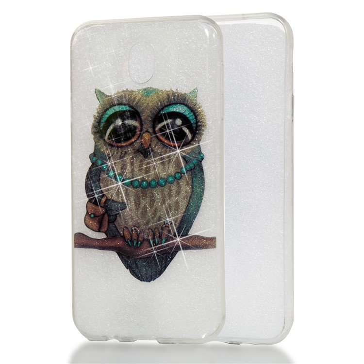Clear IMD Glitter Powder Patterned TPU Phone Accessory Case for Samsung Galaxy J7 Pro (2017) / J7 (2017) EU Version - Owl-1