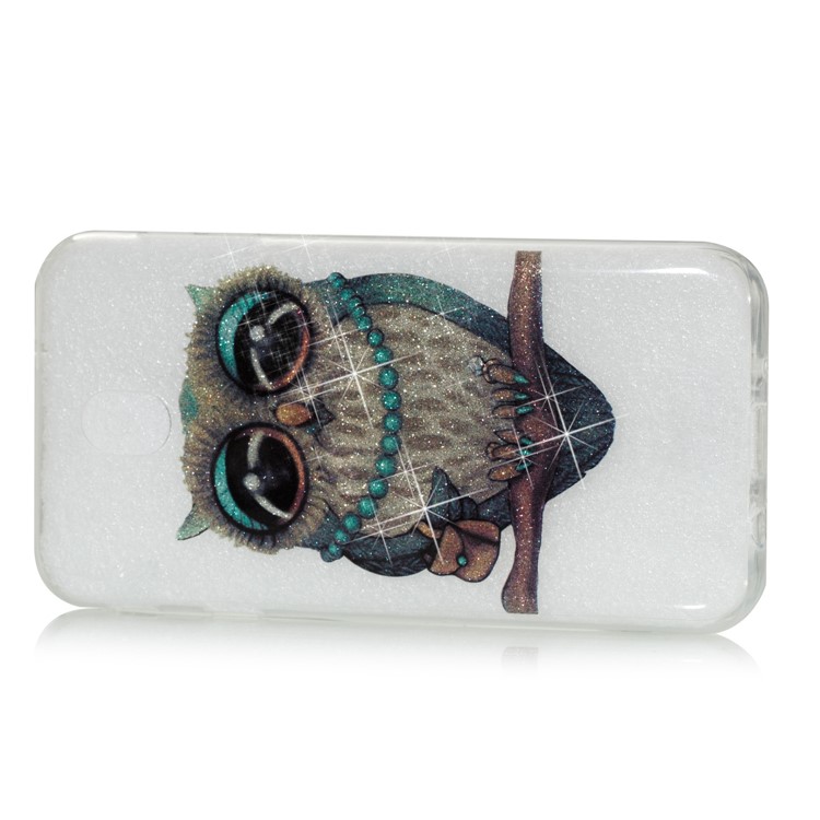 Clear IMD Glitter Powder Patterned TPU Phone Accessory Case for Samsung Galaxy J7 Pro (2017) / J7 (2017) EU Version - Owl-2