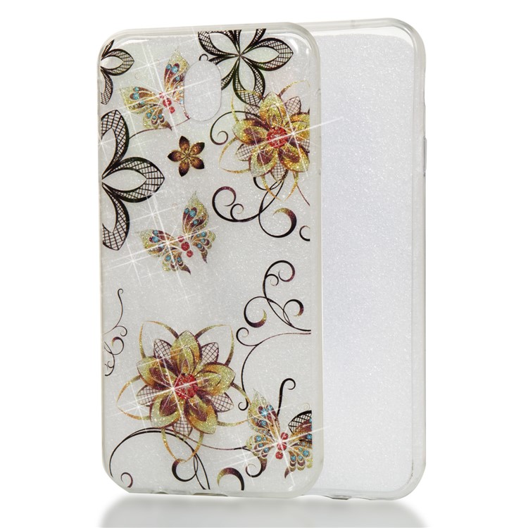 Clear IMD Glitter Powder Patterned TPU Phone Accessory Cover for Samsung Galaxy J7 Pro (2017) / J7 (2017) EU Version - Butterflies and Flowers-1
