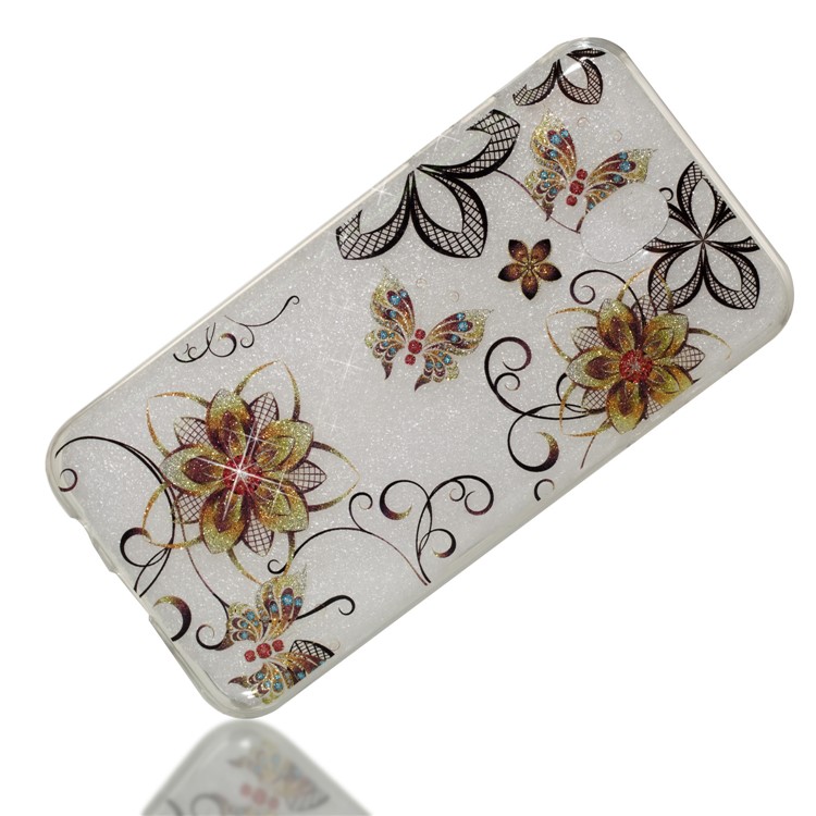 Clear IMD Glitter Powder Patterned TPU Phone Accessory Cover for Samsung Galaxy J7 Pro (2017) / J7 (2017) EU Version - Butterflies and Flowers-3