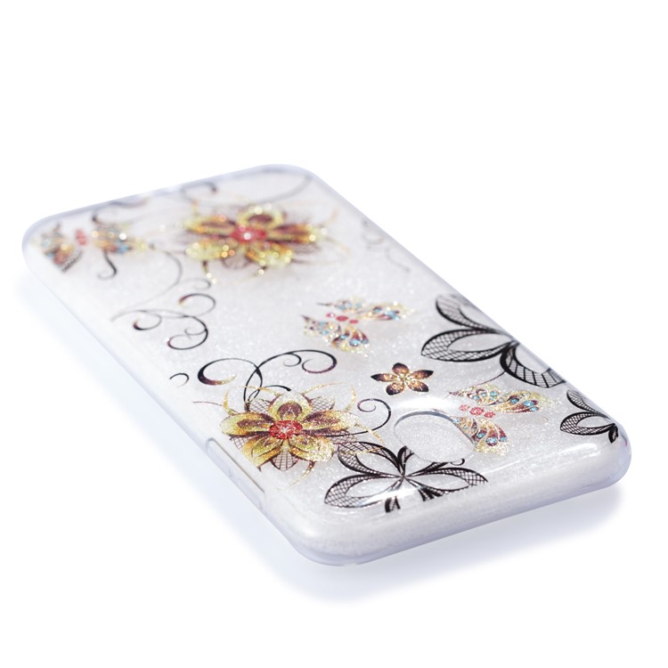 Clear IMD Glitter Powder Patterned TPU Phone Accessory Cover for Samsung Galaxy J7 Pro (2017) / J7 (2017) EU Version - Butterflies and Flowers-5