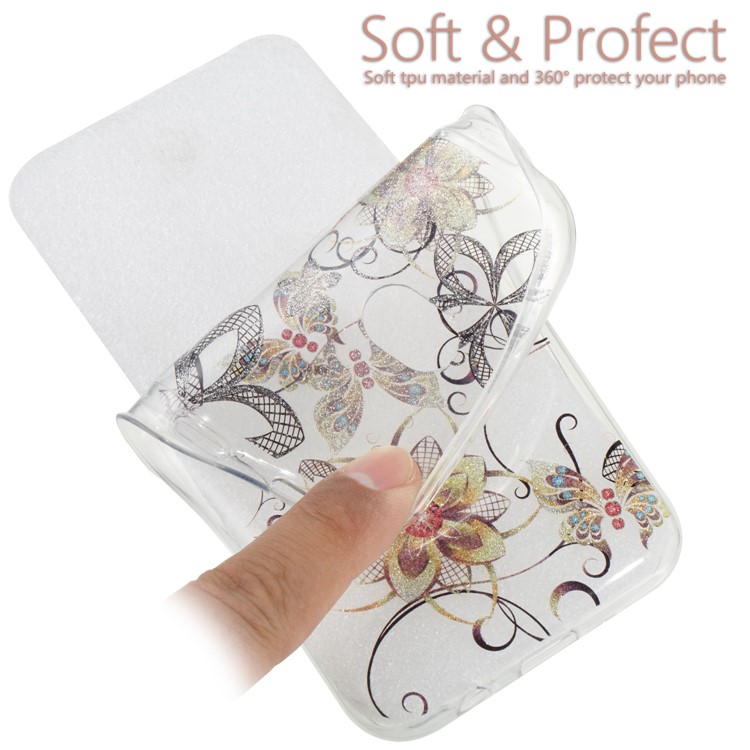 Clear IMD Glitter Powder Patterned TPU Phone Accessory Cover for Samsung Galaxy J7 Pro (2017) / J7 (2017) EU Version - Butterflies and Flowers-6