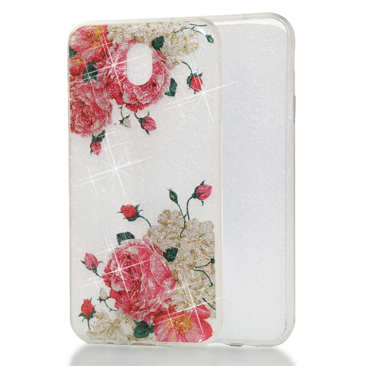 Clear IMD Glitter Powder Patterned TPU Phone Accessory Casing for Samsung Galaxy J7 Pro (2017) / J7 (2017) EU Version - Pretty Roses-1