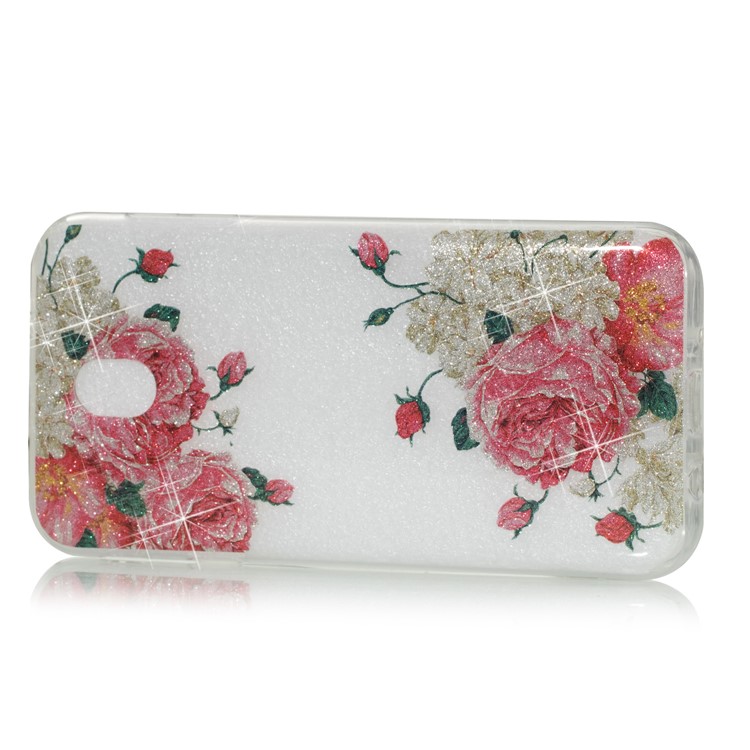 Clear IMD Glitter Powder Patterned TPU Phone Accessory Casing for Samsung Galaxy J7 Pro (2017) / J7 (2017) EU Version - Pretty Roses-2