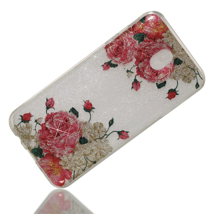 Clear IMD Glitter Powder Patterned TPU Phone Accessory Casing for Samsung Galaxy J7 Pro (2017) / J7 (2017) EU Version - Pretty Roses-3