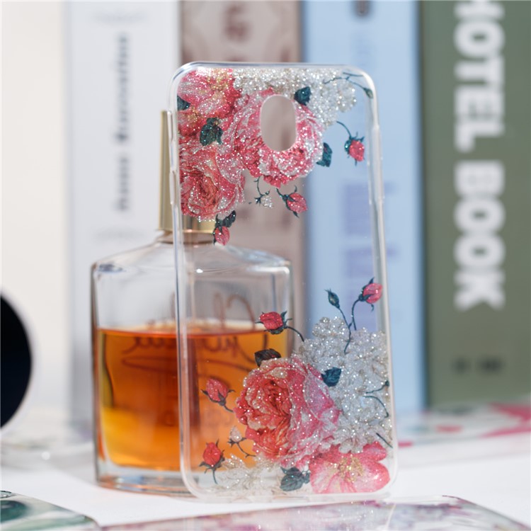 Clear IMD Glitter Powder Patterned TPU Phone Accessory Casing for Samsung Galaxy J7 Pro (2017) / J7 (2017) EU Version - Pretty Roses-4