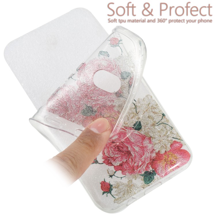 Clear IMD Glitter Powder Patterned TPU Phone Accessory Casing for Samsung Galaxy J7 Pro (2017) / J7 (2017) EU Version - Pretty Roses-6
