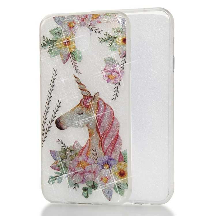 Clear IMD Glitter Powder Patterned TPU Phone Accessory Shell for Samsung Galaxy J7 Pro (2017) / J7 (2017) EU Version - Sleeping Unicorn-1