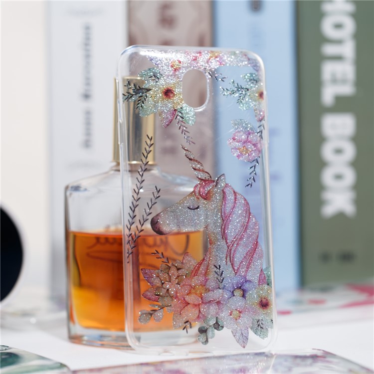 Clear IMD Glitter Powder Patterned TPU Phone Accessory Shell for Samsung Galaxy J7 Pro (2017) / J7 (2017) EU Version - Sleeping Unicorn-4