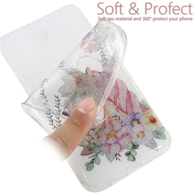 Clear IMD Glitter Powder Patterned TPU Phone Accessory Shell for Samsung Galaxy J7 Pro (2017) / J7 (2017) EU Version - Sleeping Unicorn-6