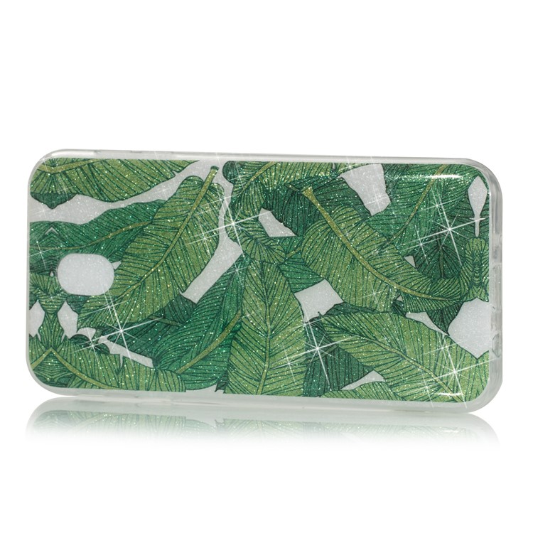 Clear IMD Glitter Powder Patterned TPU Phone Protection Case for Samsung Galaxy J7 Pro (2017) / J7 (2017) EU Version - Green Leaves-2