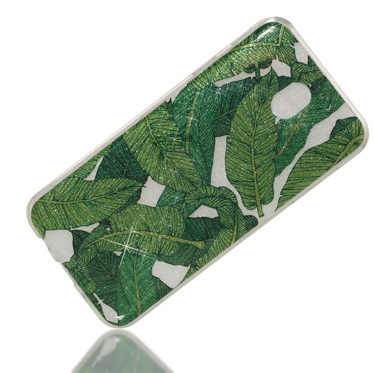 Clear IMD Glitter Powder Patterned TPU Phone Protection Case for Samsung Galaxy J7 Pro (2017) / J7 (2017) EU Version - Green Leaves-3